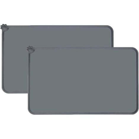 BUNTHAUS 2 Pcs Tapis Gamelle Chien et Chat,Tapis d’Alimentation Imperméable Silicone,Tapis Gamelle Chien,Gris,47 cm × 30 cm,Tapis de Nourriture pour Chiens, Chats et Autres Animaux de Compagnie