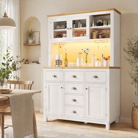 Credenza 4 ante 104x40x180 cm in MDF bianco con LED, mobile contenitore – MEUBLIV (1/5)