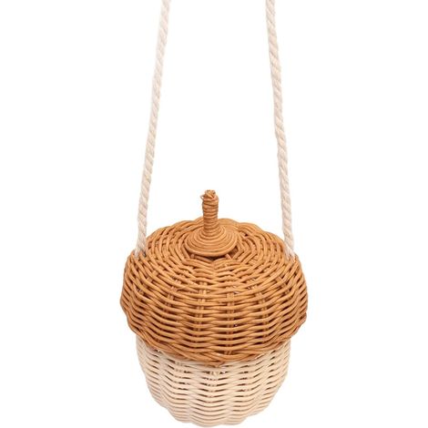 Cesta decorativa de ratán con acabado en roble, para colgar en la pared o llevar en la mano, ideal para fruta, accesorios para fotos o artículos infantiles. (1/4)
