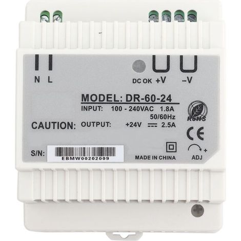 Alimentation CA/CC 24 V 60 W sur rail DIN – Modèle DR-60-24, compacte et fiable pour automatisation industrielle (1/5)