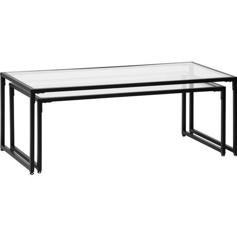 2er-Set Couchtische aus Glas und schwarzem Stahl MODENUIT (1/5)