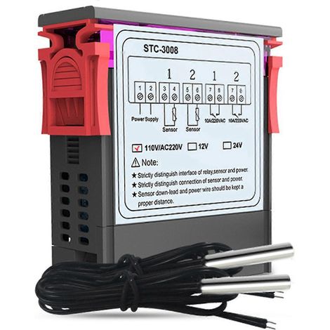 Deux régulateurs de température numériques, régulateur de température STC-3008, sonde thermométrique, hygromètre, AC110-220V (1/5)