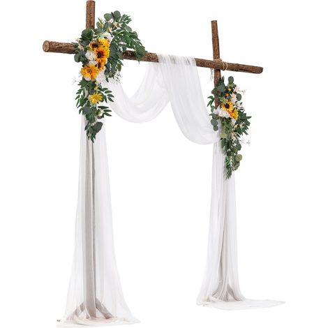 Fleurs artificielles arche mariage jaune kit 3 pieces 2 arrangements floraux 1 voile decoration ceremonie montage rapide (1/5)
