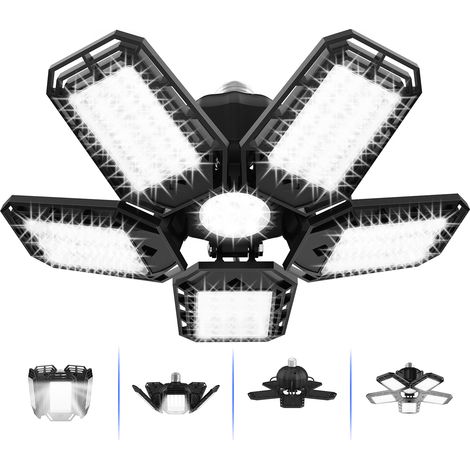Lumières de garage à LED, plafonnier de magasin à LED, lumière LED à visser 6500K avec 5+1 panneaux déformables, pour sous-sol d'atelier, E27 (1/5)