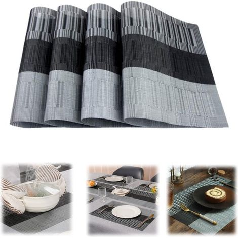 Set isolant thermique Dessous de verre Set antidérapant en PVC Set de table carré (gris foncé 30 x 45 cm) (1/5)
