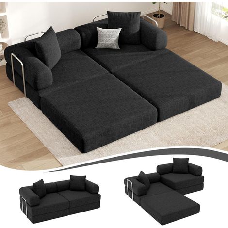 Schlafsofa 199cm Chenille Schwarz, Klappbar, Kein Aufbau, Modulares Sofa (1/5)