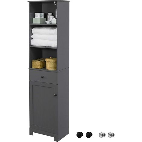SoBuy BZR17-DG Badezimmer Hochschrank Badschrank Badregal Badezimmerschrank mit 3 offenen Fächern, 1 Schublade und 1 Tür dunkelgrau BHT ca: 40x161x35cm (1/5)