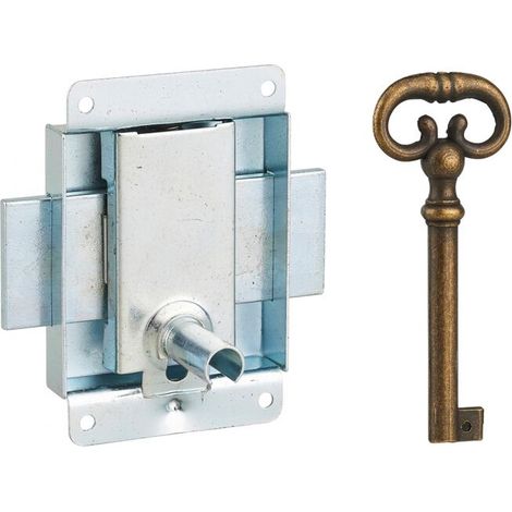 Serrure de meuble en applique pour porte d'ameublement, axe 25mm, 50x60mm, zingué, 1 clé - (1/3)