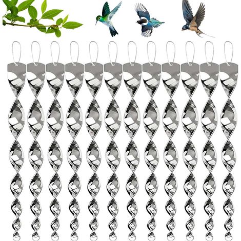 12 Stück Vogelabwehr, Rotierende Reflektierende Vogelabwehr, Reflektorspirale, Vogelschreckstange, Leuchtende Spirale Reflektierend für Balkon, Obstbäume, Gemüsegarten (1/5)