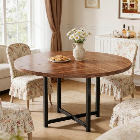 Mesa de comedor redonda 120 cm en metal y madera, negro y marrón DESVIAE (1/5)