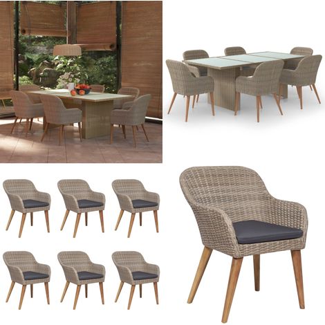 7-tlg. Garten-Essgruppe Poly Rattan Braun - Gartenmöbel - Terrassenmöbel (1/5)