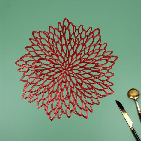 4 paires de sets de table rouges en vinyle, décorations de table pour Noël, Thanksgiving, fêtes et mariages. (1/4)