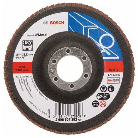 Bosch  Fächerschleifscheibe  Expert  for  Metal  115  22,23  120  gerade  Glasgewebeteller  2608607352 (1/2)