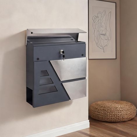 Boîte aux lettres murale en acier inoxydable avec porte-journaux (1/5)