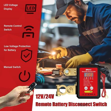 12-V-Fern-Batterietrennschalter, Kfz-Not-Aus-Schalter mit LED-Spannungsanzeige, Diebstahlsicherung, Kfz-Batterietrennschalter (1/5)
