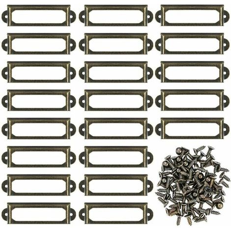 Lot de 50 supports d'étiquettes en métal pour meubles, tiroirs, armoires, cartes, plaques nominatives, cadres avec vis pour bureau, bibliothèque, bibliothèque, étagères Bronze (S 59 x 17 mm) (1/5)