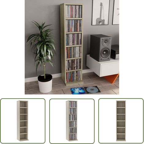 The Living Store Armoire à CD Chêne sonoma 21x20x88 cm Bois d'ingénierie - Meuble Rangement Cd - Armoire Cd - Bibliothèque Cd - Rangement Musique - Étagère Cd (1/5)