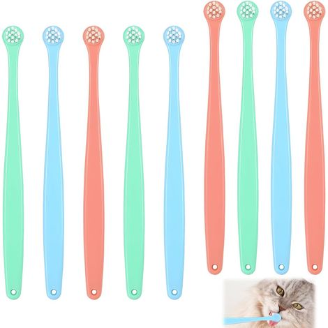 Lot De 9 Brosses à Dents Pour Chien, Brosse à Dents Pour Chat Kit de Nettoyage en Profondeur Portable Fournitures Soins Dentaires Pour Chiot Mini Tête Souple Réduit Tartre Nettoyage de la Bouche (1/5)