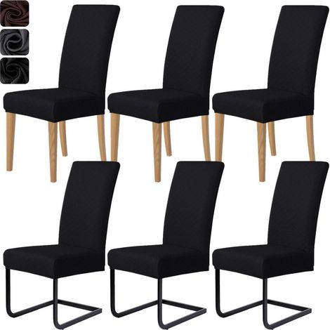 Housses de chaise extensibles Jacquard lot de 6, noir, pour salle à manger, universelles, lavables (1/5)