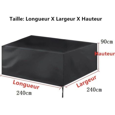 Housse Salon de Jardin 240x240x90cm Oxford Noir Housse Table de Jardin Rectangulaire Protection Bache Table de Jardin Mobilier Extérieur Imperméable Coupe-Vent Anti-UV Résistant Au Froid (1/5)