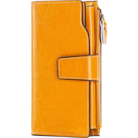 Portefeuille femme en cuir grande capacité (jaune)