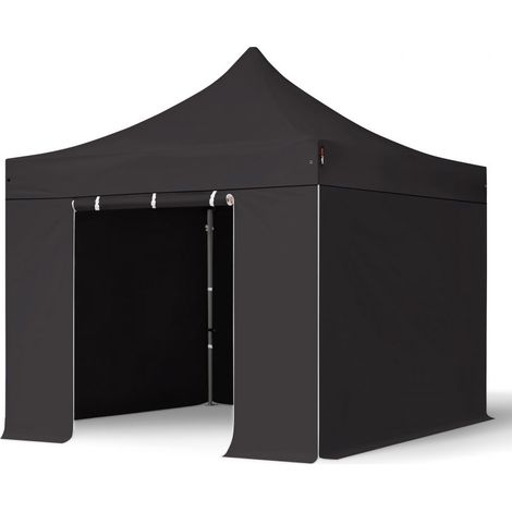 3x3 m Faltpavillon, PREMIUM Stahl 40mm, Seitenteile ohne Fenster, schwarz