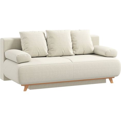 Schlafsofa 3 Sitzer, Bettfunktion mit Verstellbarer Rückenlehne und Verstecktem Stauraum, Kissen Inklusive, Holz Beige (1/5)