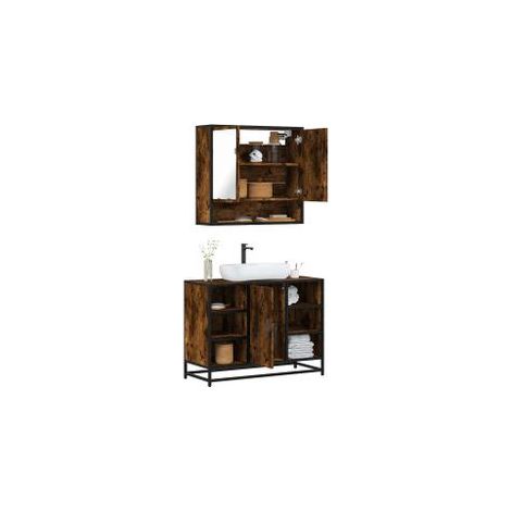 Ensemble de meubles de salle de bain 2 pcs Chêne fumé (1/5)