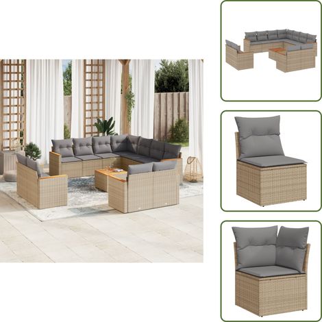 Salon de jardin et coussins 12 pcs mélange beige résine tressée - Ensemble Salon De Jardin - Mobilier Extérieur - Jardin Design - Chaise Lounge - Table Basse (1/5)