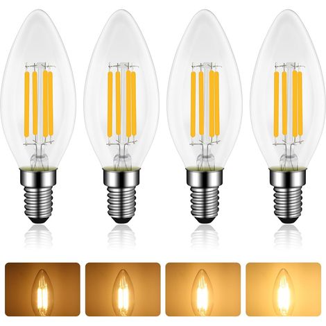 Ampoules E14 Bougie LED 4W, Dimmable, Équivalent Incandescente/Halogène 40W, Blanc Chaud 2700K, 400LM, AC 230V, C35 E14 Filament Vintage, pour Lustres, Plafonnier, Applique, Lot de 4 (1/5)