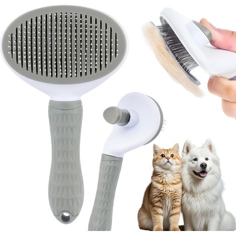 1 Brosse Chat, Bouton Auto Nettoyage, Acier Inoxydable, TPR, Poils Longs Courts, Animaux Compagnie (1/5)