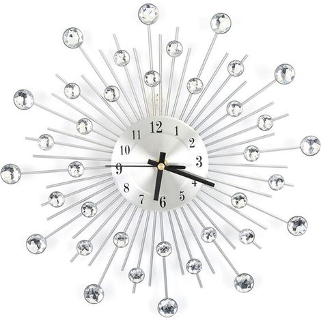 Horloge murale en métal élégante avec clous strass, design luxe pour salon ou chambre – 30 cm, finition or rose et noir