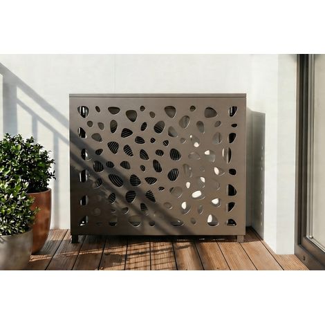 Cache clim & pompe à chaleur ANETO SUNNY aluminium taupe - taille M (1/5)