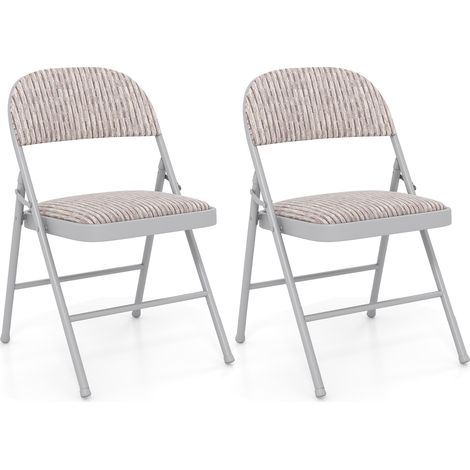 COSTWAY 2 Pack Folding Chairs Padded Party Chairs with Metal Frame-Beige (1/5)