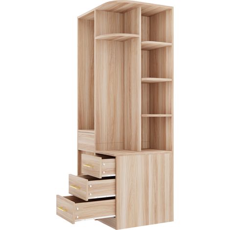 CHICFURN Armoire penderie 70 x 55 x 175 cm en MDF blanc et bois, rangement ouvert (1/5)