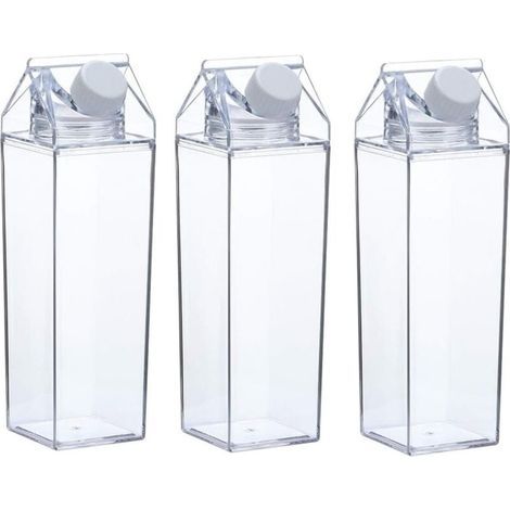 Bouteille Lait - 1000 ml - Forme Carton Carré - Embouchure Carrée Sans Fuite - PP Recyclable Sans BPA - Lot de 3 (1/5)