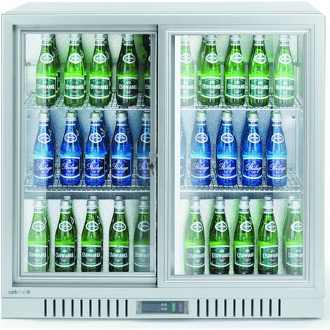 Frigorífico de bar con 2 puertas correderas, LED, 150 l, 160 W, 90x52x84 cm - plata