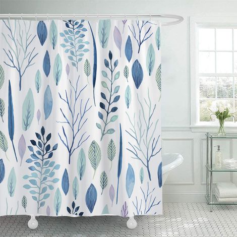 180 x 200 cm Duschvorhang mit grünem Blumenmuster, wasserdichter Duschvorhang mit Aufdruck, inklusive 12 Haken, Badezimmeraccessoire.