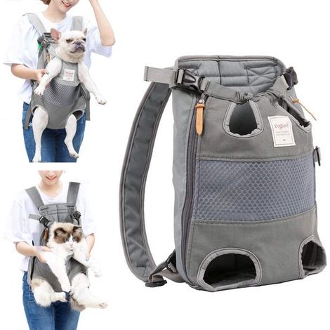 Sac à dos pour chien - Transporteur pour chien - Réglable et supporte jusqu'à 10 kg - 1 pièce - Idéal pour les promenades - Gris