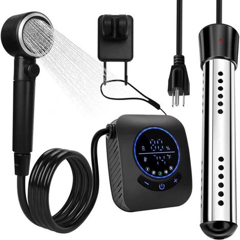 Portable shower with built-in water heater – camping shower pump, 5 speed settings, with LCD display. (1/4)