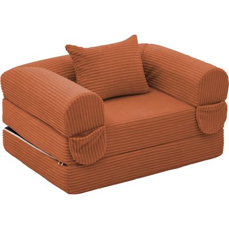 ELVMI Sillón Cama Convertible 2 en 1 sin Herramientas con Cojín para Espacios Pequeños en Tejido Acanalado Naranja (1/5)