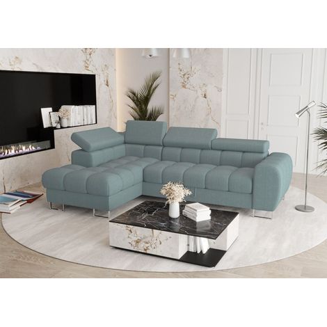 Ecksofa Schlafsofa BASTIEN in Stoff Gemma Türkis Ottomane Links (1/4)