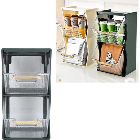 Büroaufbewahrungsregal, Aufbewahrungsbox für Teebeutel, Aufbewahrungsregal für Instantkaffeebeutel/Kapseln/Teebeutel/Gesichtsmasken, große offene und verschiebbare Büroaufbewahrungsbox, grün. (1/5)