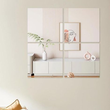 Miroir Adhesif Mural 4 Pièces 20x20cm, Miroir Autocollant Adhésif Muraux à Coller Incassable Petit Acrylique Plastique Carré Enfant (1/5)