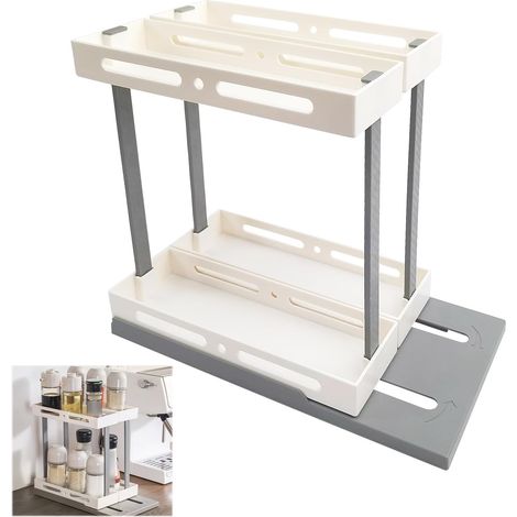 Étagère a Epices Cuisine en Plastique Gris,Multi-Usage Rangement couverts Tiroir Cuisine (1/5)