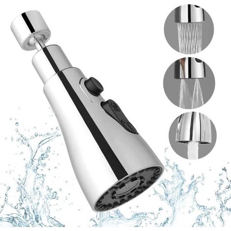 Douchette Robinet Cuisine 3 Modes - Embout pour Robinet Cuisine 360° - Gris (1/4)