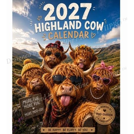 New Wall Calendar 2027 - Currently in production. A charming and adorable calendar featuring five cows.