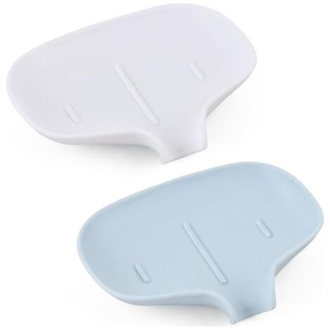 BUNTHAUS (Bleu and Blanc) 2 pièces Plastique Porte Savon Boîte à Savon avec Drain de Vidage Salle de Bain Support Savon Antidérapant Porte Savon pour Savon Éponges Salle de Bains Cuisine (1/5)