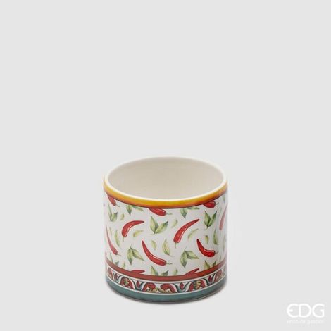 EDG Enzo De Gasperi Vaso Cilindrico H 12 Cm D 13,5 Cm Bianco Rosso