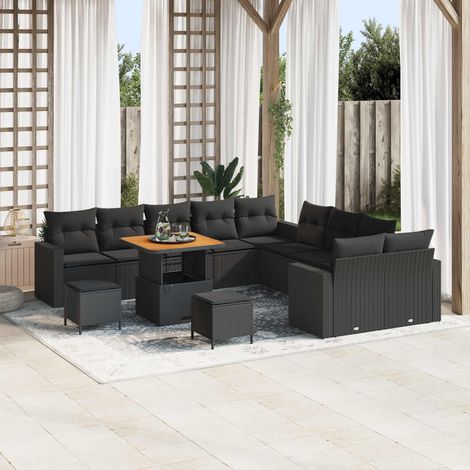 Salon de Jardin Modulable en Polyrotin avec Coussins Ensemble Canapé Extérieur Noir 17 pcs, 104.8kg - PANGIVO (1/5)